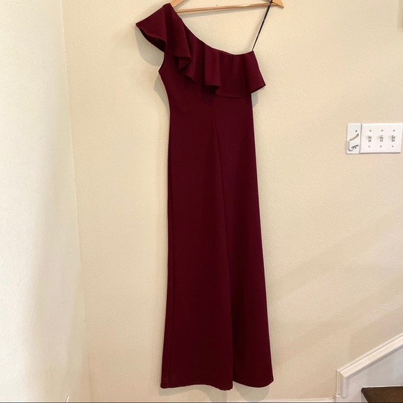 Lulus Burgundy One-Shoulder Ruffle Maxi Dress - Picture 9 of 14